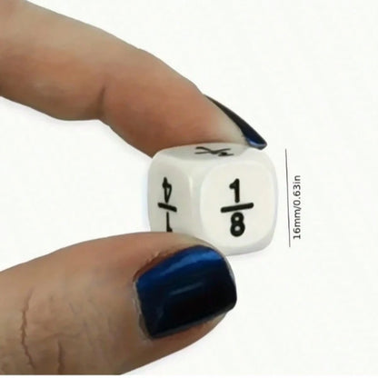 12pcs 16mm Round Fraction Dice, For Math Education- 1/2, 1/3, 1/4, 1/5, 1/6, 1/8- Suitable For School And Home Teaching