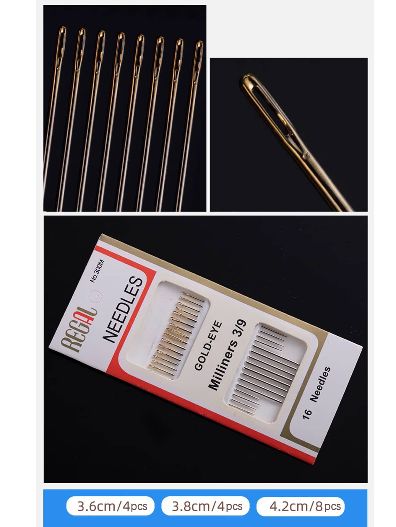 12pcs Hand Sewing Needles + 1 White Thread + 1 Black Thread, Sewing Repair Kit For Household Clothes