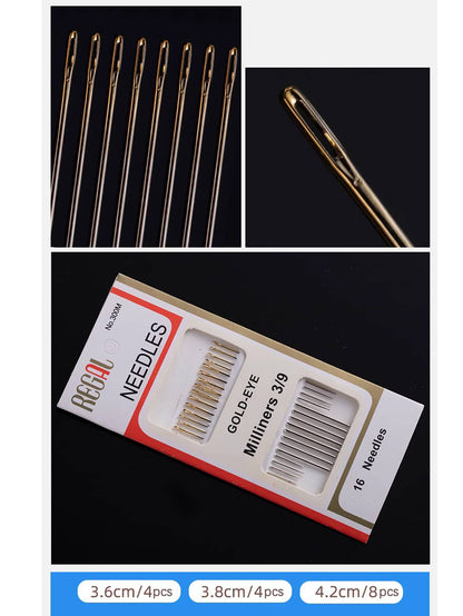 12pcs Hand Sewing Needles + 1 White Thread + 1 Black Thread, Sewing Repair Kit For Household Clothes