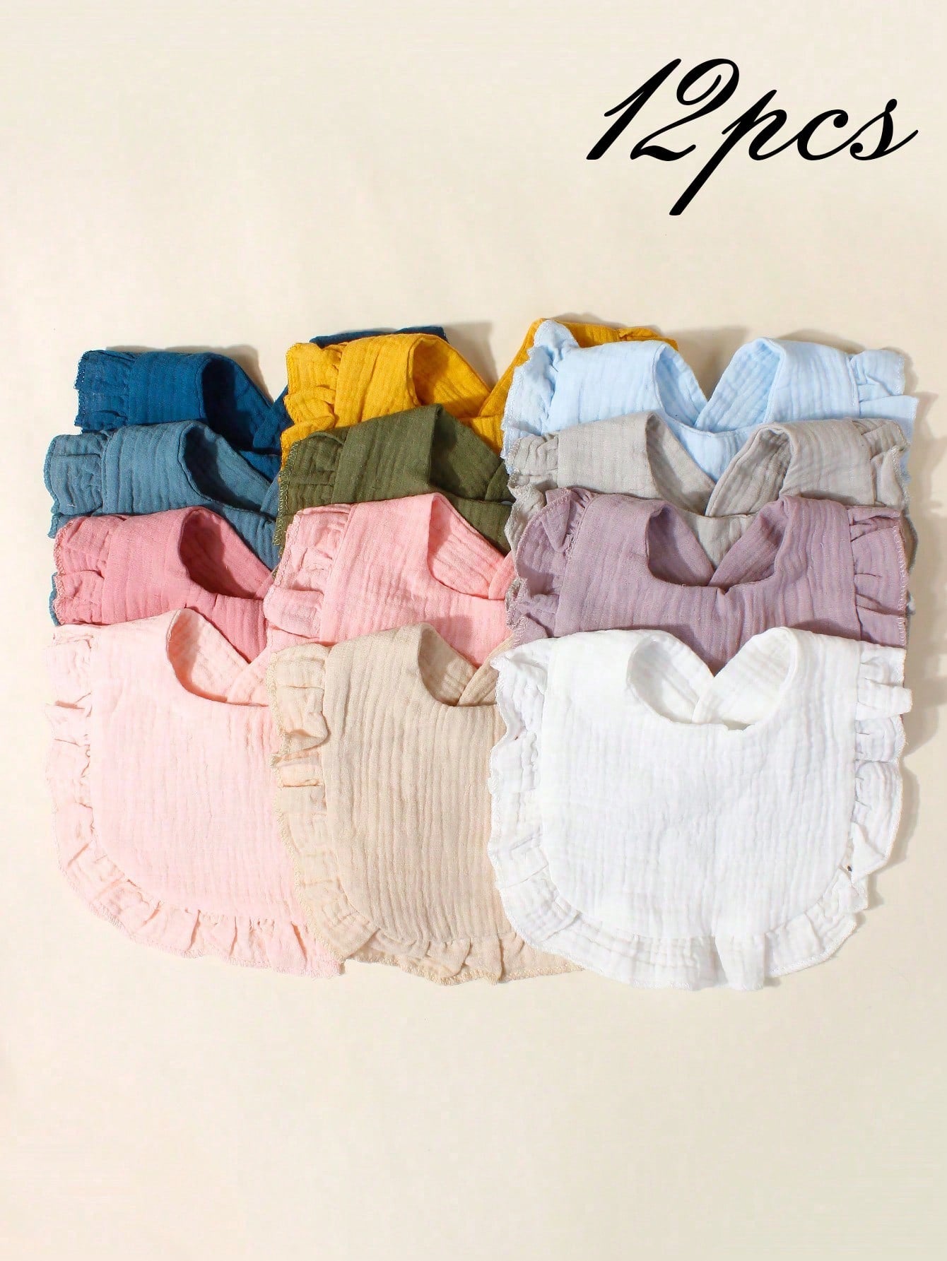 12pcs Newborn Candy Color Soft Breathable Muslin Bibs Set, Cute Baby Drool Cloths, Suitable For Daily Use All Seasons, Comfortable Fabric