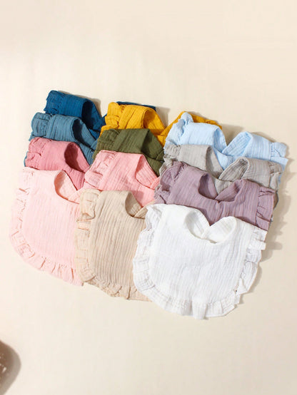 12pcs Newborn Candy Color Soft Breathable Muslin Bibs Set, Cute Baby Drool Cloths, Suitable For Daily Use All Seasons, Comfortable Fabric