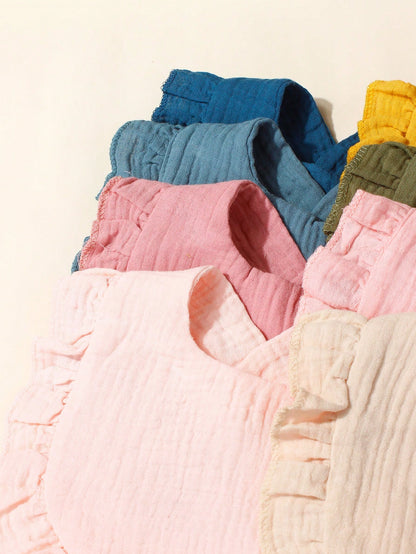 12pcs Newborn Candy Color Soft Breathable Muslin Bibs Set, Cute Baby Drool Cloths, Suitable For Daily Use All Seasons, Comfortable Fabric