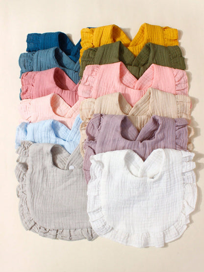12pcs Newborn Candy Color Soft Breathable Muslin Bibs Set, Cute Baby Drool Cloths, Suitable For Daily Use All Seasons, Comfortable Fabric