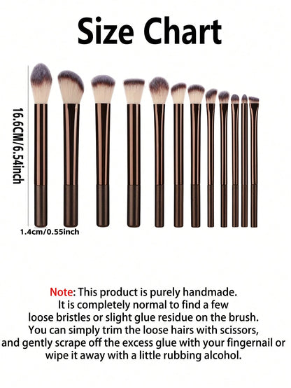 12pcs Professional Soft Hair Long Aluminum Tube Makeup Brush Set, Including Foundation Brush, Eyeshadow Brush, Eyebrow Brush, Blending Brush, Highlighter Brush, Concealer Brush, Suitable For Daily Use