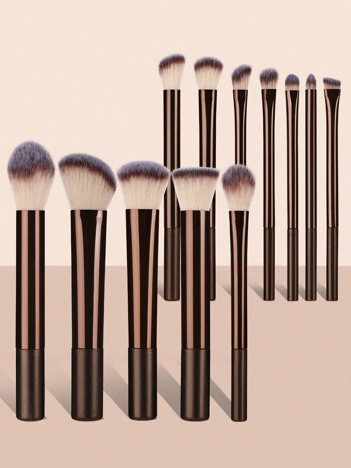 12pcs Professional Soft Hair Long Aluminum Tube Makeup Brush Set, Including Foundation Brush, Eyeshadow Brush, Eyebrow Brush, Blending Brush, Highlighter Brush, Concealer Brush, Suitable For Daily Use
