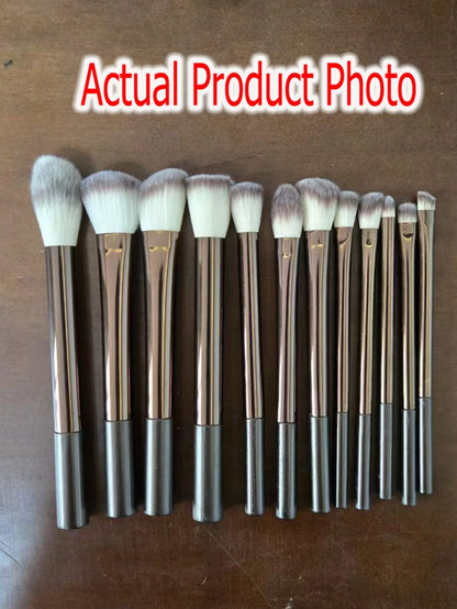 12pcs Professional Soft Hair Long Aluminum Tube Makeup Brush Set, Including Foundation Brush, Eyeshadow Brush, Eyebrow Brush, Blending Brush, Highlighter Brush, Concealer Brush, Suitable For Daily Use