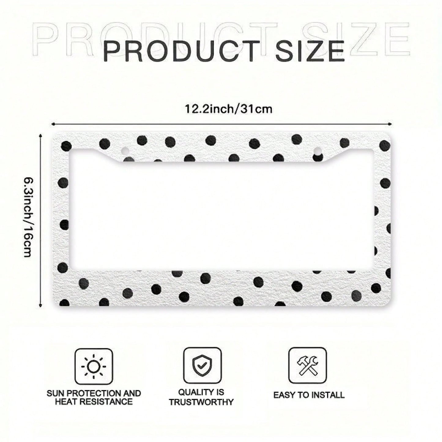 12x6 Inch Classic Polka Dot Car License Plate Frame, With Mounting Screws, Fits North American & Most Vehicles,Valentines,Car Decorn,Car Acessesories,Motorcycle Acesories,Car Must Haves,Car Acessesori