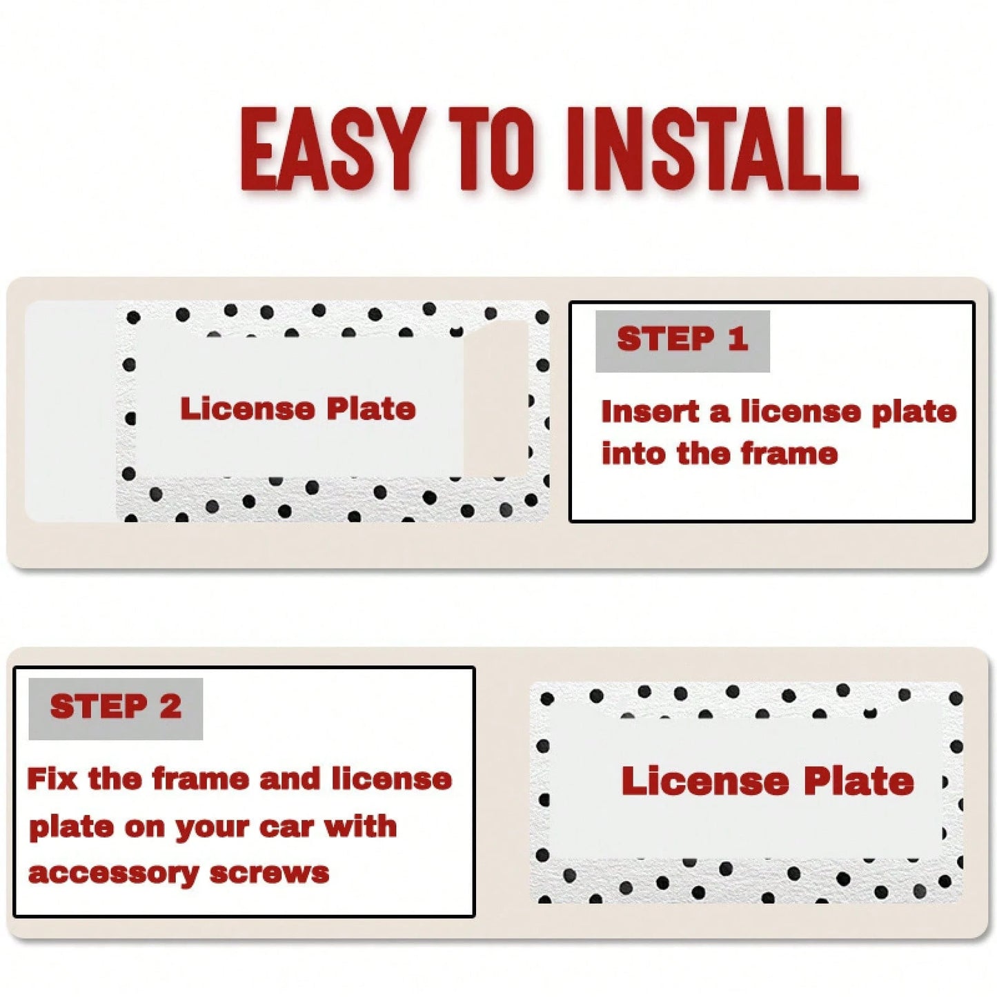 12x6 Inch Classic Polka Dot Car License Plate Frame, With Mounting Screws, Fits North American & Most Vehicles,Valentines,Car Decorn,Car Acessesories,Motorcycle Acesories,Car Must Haves,Car Acessesori