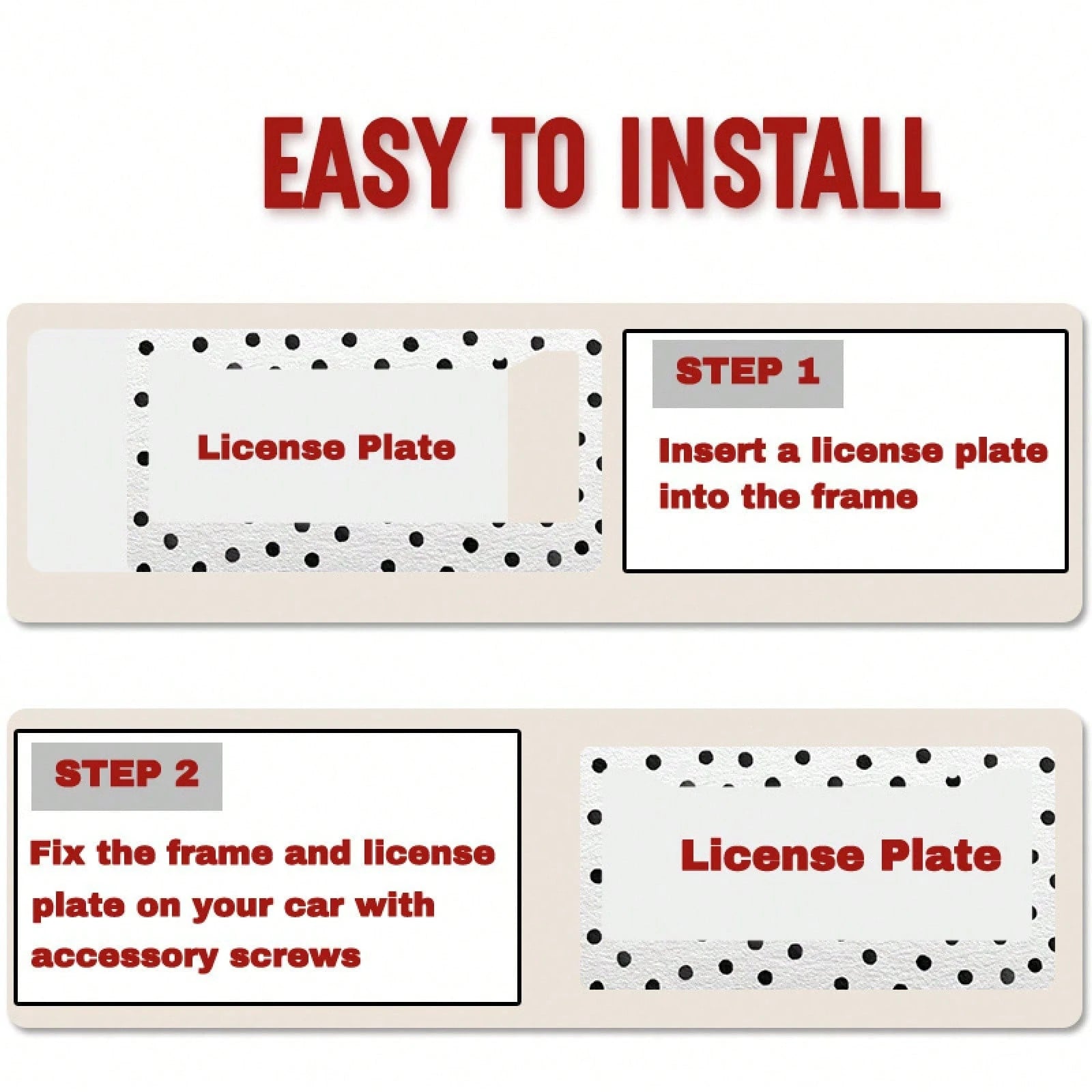 12x6 Inch Classic Polka Dot Car License Plate Frame, With Mounting Screws, Fits North American & Most Vehicles,Valentines,Car Decorn,Car Acessesories,Motorcycle Acesories,Car Must Haves,Car Acessesori