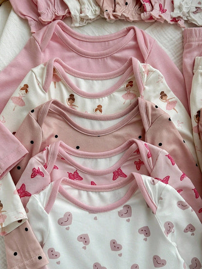 15-Piece Set Newborn Baby Girl Cute White Autumn Knitted Polka Dot Long-Sleeved Jumpsuit,Printed Trousers & Gloves,Family Matching Soft Winter Clothes