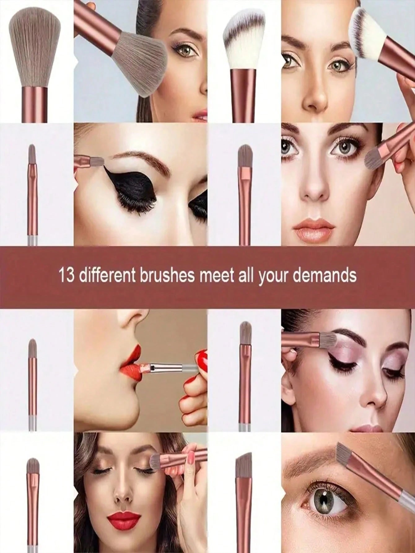 15pcs Makeup Brush Set, Includes 2pcs Brown Triangle Powder Puffs, Soft And Fitting, Also 13pcs Makeup Brush Set, Blush, Liquid Lipstick, Eyebrow Pencil, Lip Gloss, Concealer, Eyeshadow, Highlighter