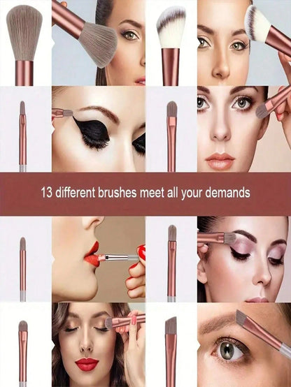 15pcs Makeup Brush Set, Includes 2pcs Brown Triangle Powder Puffs, Soft And Fitting, Also 13pcs Makeup Brush Set, Blush, Liquid Lipstick, Eyebrow Pencil, Lip Gloss, Concealer, Eyeshadow, Highlighter