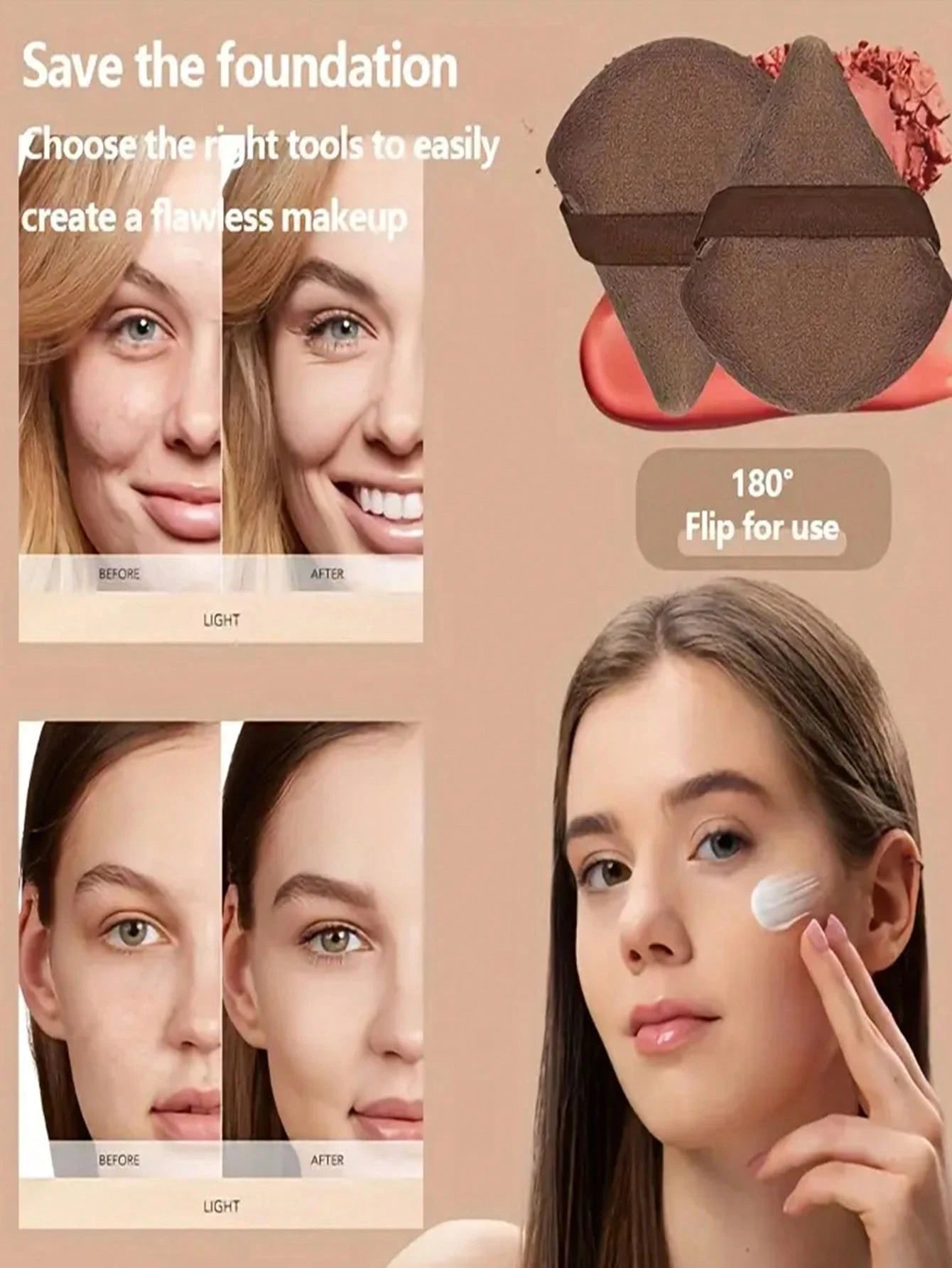 15pcs Makeup Brush Set, Includes 2pcs Brown Triangle Powder Puffs, Soft And Fitting, Also 13pcs Makeup Brush Set, Blush, Liquid Lipstick, Eyebrow Pencil, Lip Gloss, Concealer, Eyeshadow, Highlighter