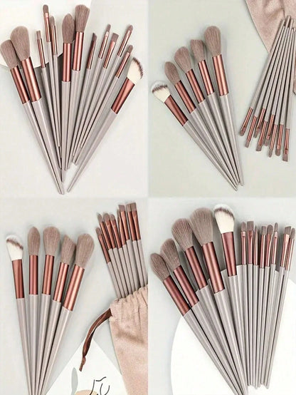 15pcs Makeup Brush Set, Includes 2pcs Brown Triangle Powder Puffs, Soft And Fitting, Also 13pcs Makeup Brush Set, Blush, Liquid Lipstick, Eyebrow Pencil, Lip Gloss, Concealer, Eyeshadow, Highlighter