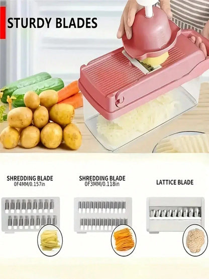 15pcs Vegetable Chopper, Multi-Function Fruit Slicer, Manual Food Processor, Home & Outdoor Camping Vegetable Cutter, Container Chopper, Onion Chopper, Home Potato Shredder, Kitchen Supplies, Manual F