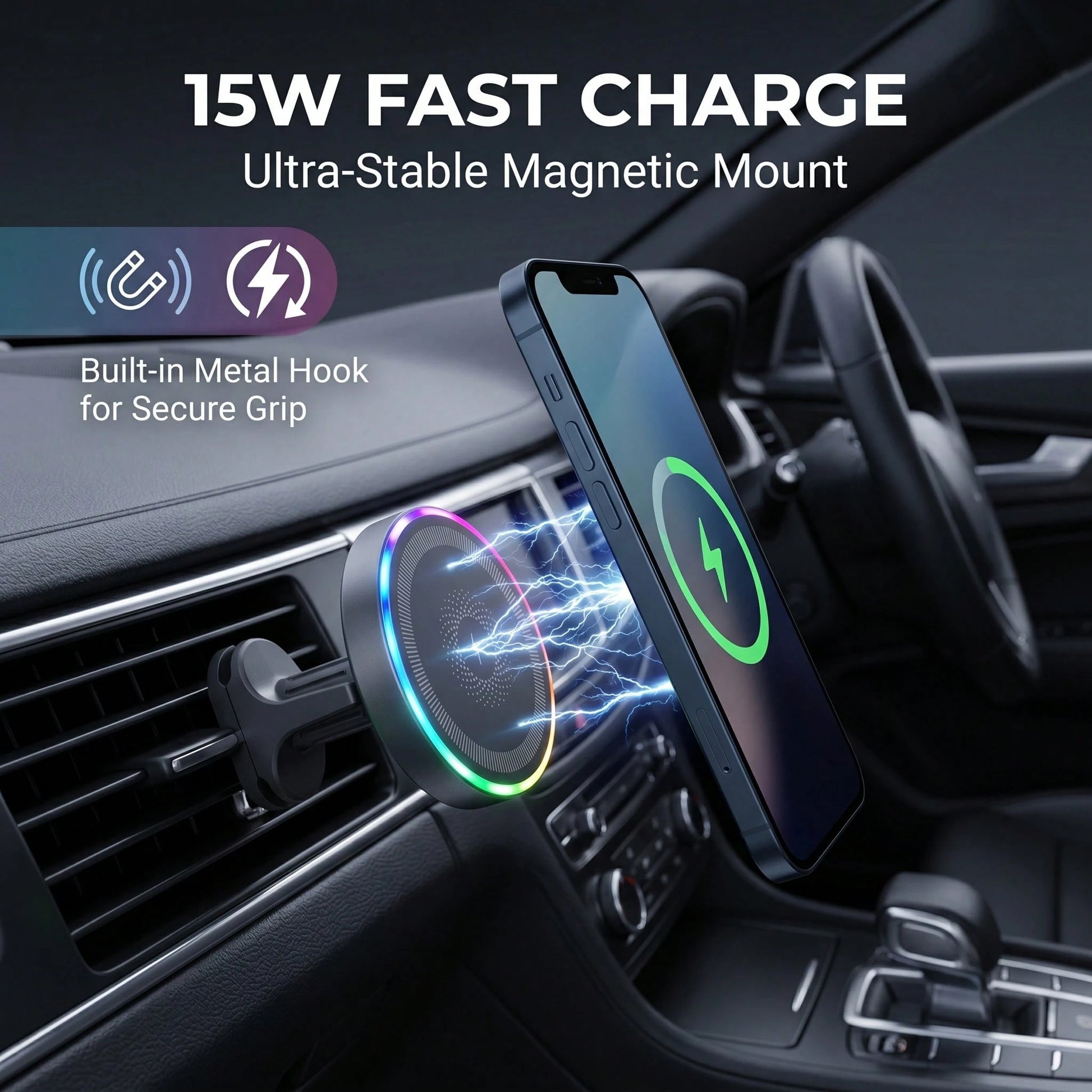 15W Auto-Clamping Wireless Car Charger Holder, Compatible With IPhone 17/16/15/14/13/12/8 Series, Galaxy S25/S24/S23/S22/S21/S20/S10/S9/S8/S7/S6 Series, Note 20/10/9/8/5 Series