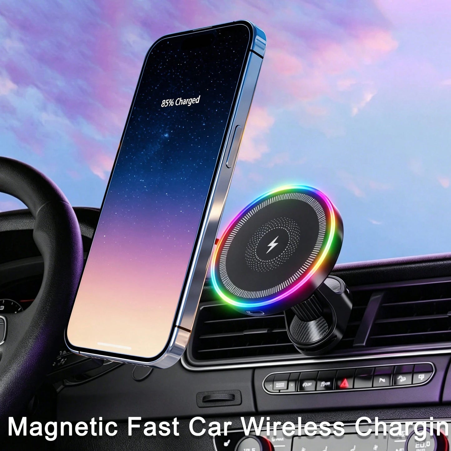 15W Auto-Clamping Wireless Car Charger Holder, Compatible With IPhone 17/16/15/14/13/12/8 Series, Galaxy S25/S24/S23/S22/S21/S20/S10/S9/S8/S7/S6 Series, Note 20/10/9/8/5 Series