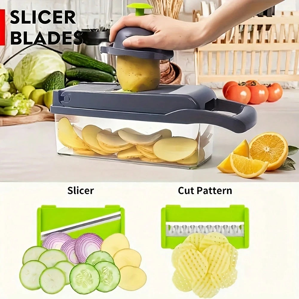16 In 1 Manual Vegetable Chopper Kit With 8 Blades Storage Container Peeler Filter, Easy Prep Onion Carrot Garlic Slicer Dicer, Multi Functional Household Kitchen Gadget Gift
