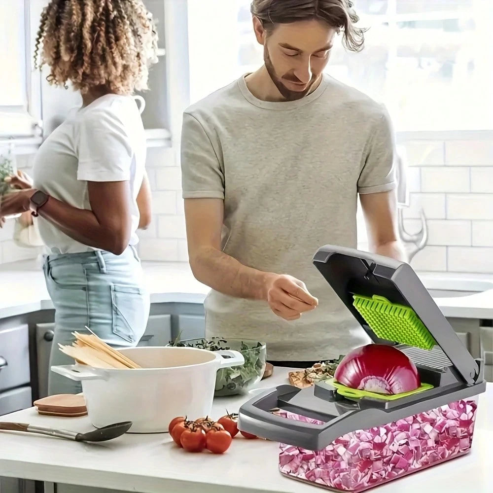 16 In 1 Manual Vegetable Chopper Kit With 8 Blades Storage Container Peeler Filter, Easy Prep Onion Carrot Garlic Slicer Dicer, Multi Functional Household Kitchen Gadget Gift