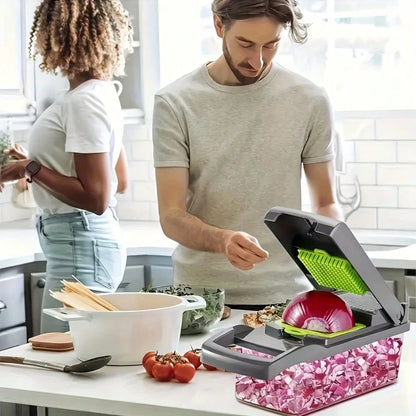 16 In 1 Manual Vegetable Chopper Kit With 8 Blades Storage Container Peeler Filter, Easy Prep Onion Carrot Garlic Slicer Dicer, Multi Functional Household Kitchen Gadget Gift