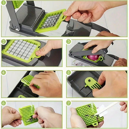 16 In 1 Manual Vegetable Chopper Kit With 8 Blades Storage Container Peeler Filter, Easy Prep Onion Carrot Garlic Slicer Dicer, Multi Functional Household Kitchen Gadget Gift