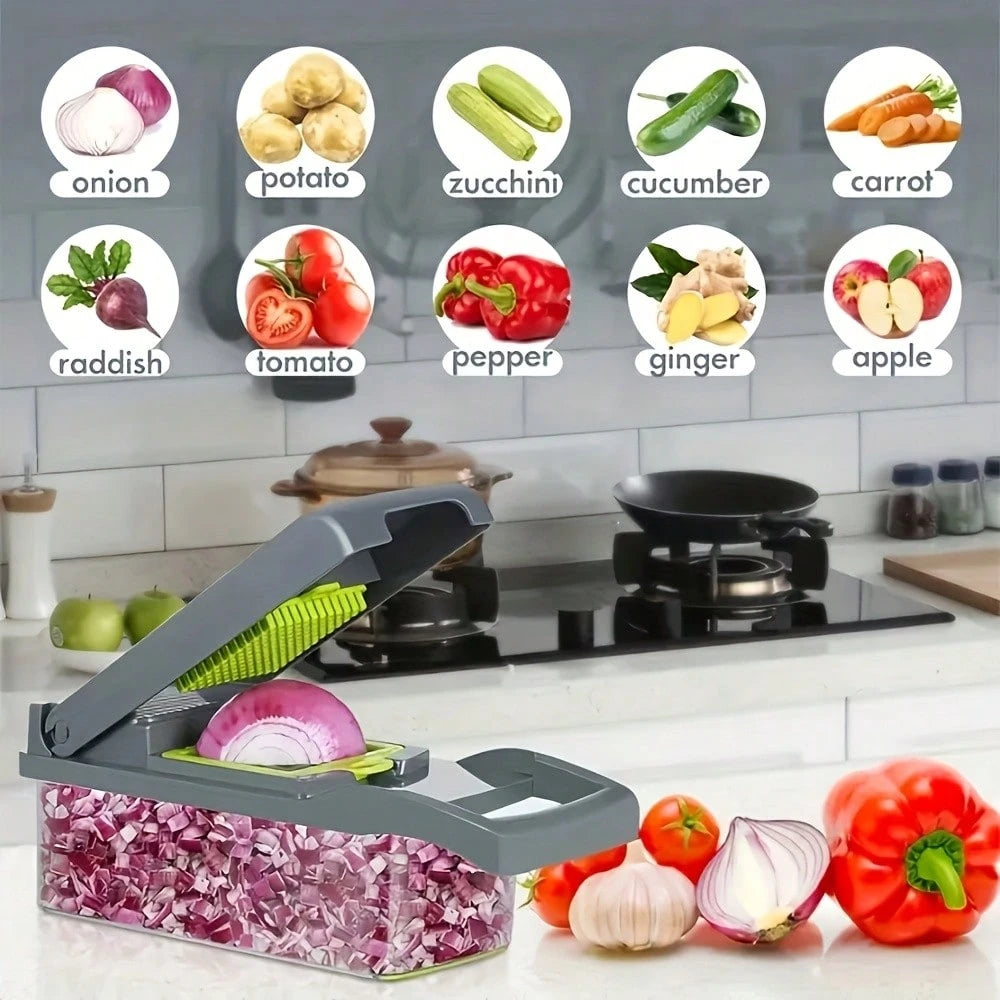 16 In 1 Manual Vegetable Chopper Kit With 8 Blades Storage Container Peeler Filter, Easy Prep Onion Carrot Garlic Slicer Dicer, Multi Functional Household Kitchen Gadget Gift
