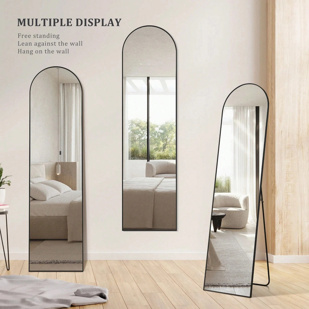 16"X59" Arched Full Length Mirror Full Body Free Standing Floor Mirror, Black