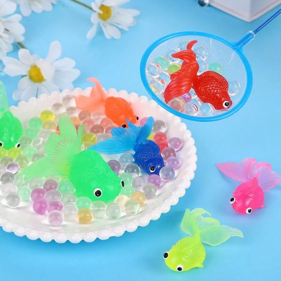 16pcs Realistic Soft Rubber Goldfish Toys, Suitable For Indoor/Outdoor Water Games, Summer Party Decor & Supplies, No Battery Required (Random Colors)