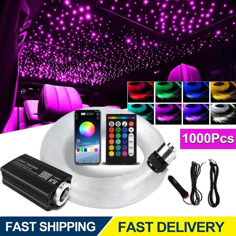 16W Twinkle Starlight Headliner Kit 1000 Piece, 6.5ft/2m 0.03in Car Interior Ceiling Fiber Optic Lights, APP/Remote Control Star Roof Lights For Car/Party Ambient Decor