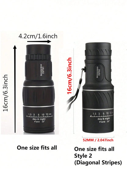 16x52 Hd Portable Monocular Telescope, Long-distance High-definition Focusing Telescope, Camping & Fishing Super-zoom Single Optical Telescope, Compact Monocular With Bak4 Prism, Very Suitable For Hik