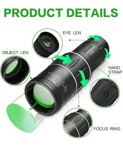 16x52 Hd Portable Monocular Telescope, Long-distance High-definition Focusing Telescope, Camping & Fishing Super-zoom Single Optical Telescope, Compact Monocular With Bak4 Prism, Very Suitable For Hik