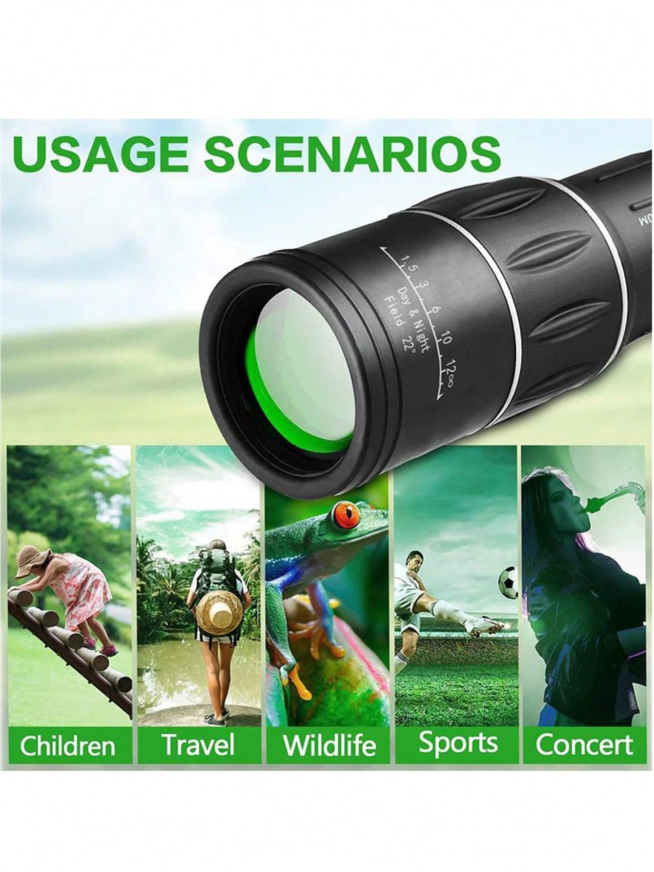 16x52 Hd Portable Monocular Telescope, Long-distance High-definition Focusing Telescope, Camping & Fishing Super-zoom Single Optical Telescope, Compact Monocular With Bak4 Prism, Very Suitable For Hik