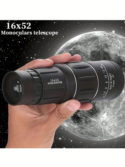 16x52 Hd Portable Monocular Telescope, Long-distance High-definition Focusing Telescope, Camping & Fishing Super-zoom Single Optical Telescope, Compact Monocular With Bak4 Prism, Very Suitable For Hik