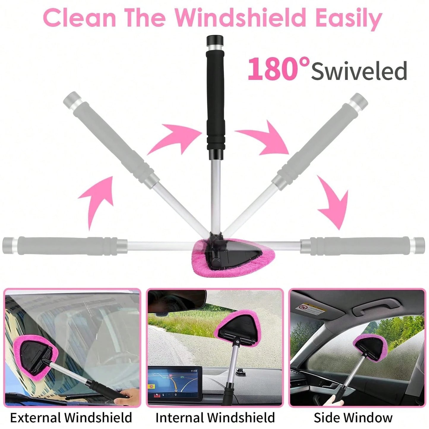 17-Pcs Pink Car Interior Cleaning Kit With Windshield Cleaner Tool, Detailing Brushes & Cleaning Gel, Ideal Car Cleaning Accessories & Gift For Women & Girls