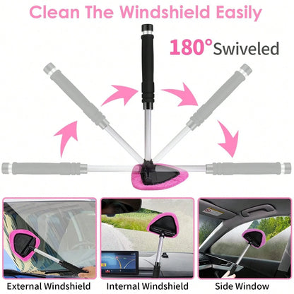 17-Pcs Pink Car Interior Cleaning Kit With Windshield Cleaner Tool, Detailing Brushes & Cleaning Gel, Ideal Car Cleaning Accessories & Gift For Women & Girls