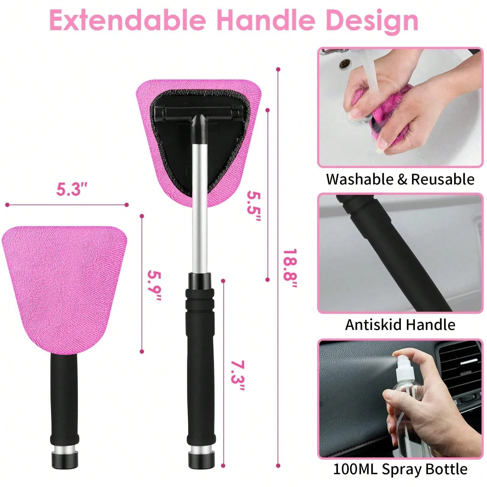 17-Pcs Pink Car Interior Cleaning Kit With Windshield Cleaner Tool, Detailing Brushes & Cleaning Gel, Ideal Car Cleaning Accessories & Gift For Women & Girls