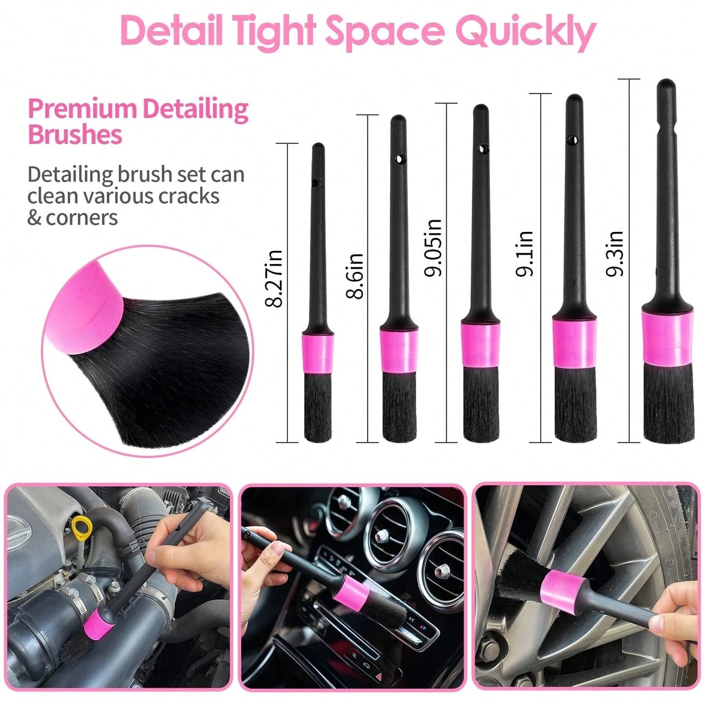 17-Pcs Pink Car Interior Cleaning Kit With Windshield Cleaner Tool, Detailing Brushes & Cleaning Gel, Ideal Car Cleaning Accessories & Gift For Women & Girls