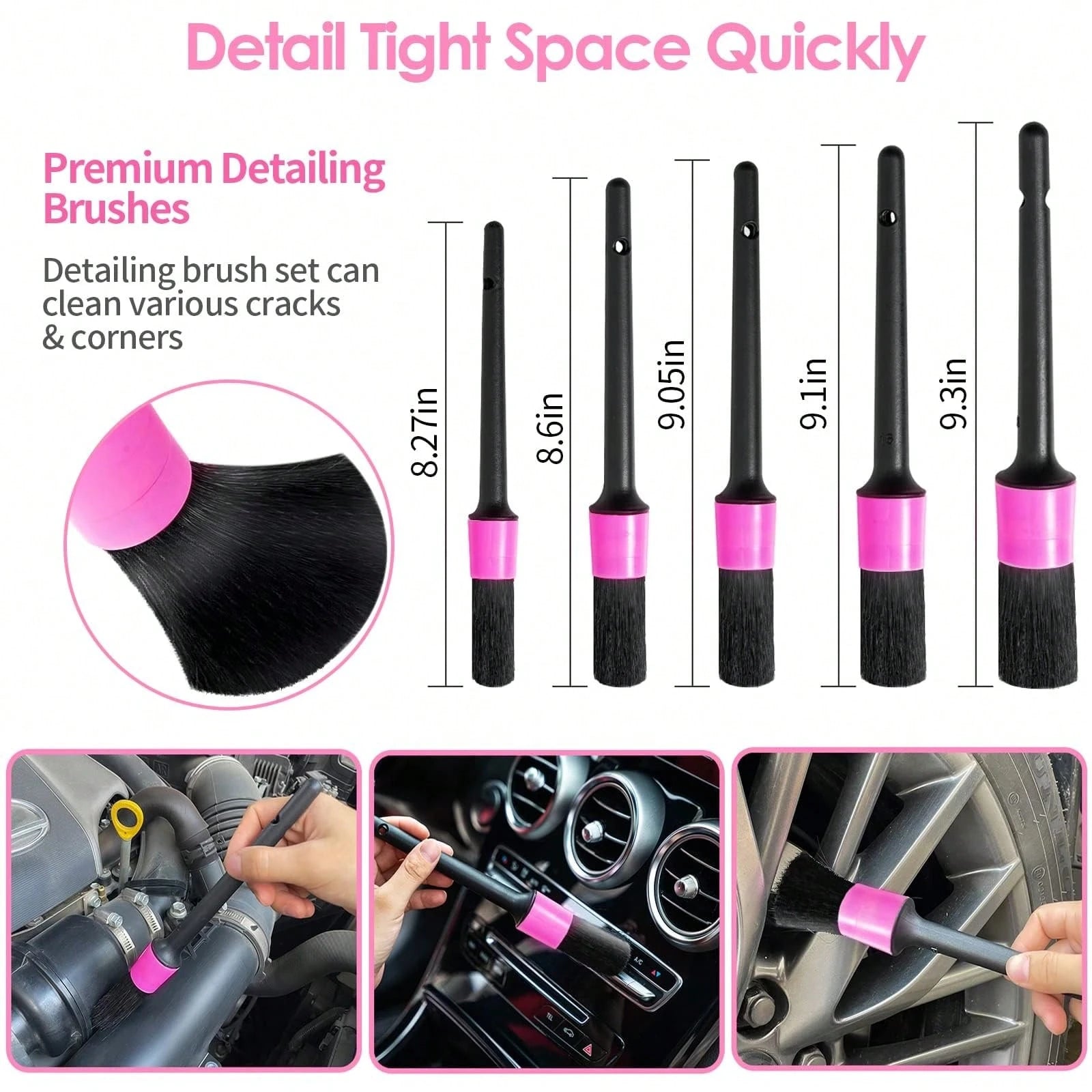 17-Pcs Pink Car Interior Cleaning Kit With Windshield Cleaner Tool, Detailing Brushes & Cleaning Gel, Ideal Car Cleaning Accessories & Gift For Women & Girls