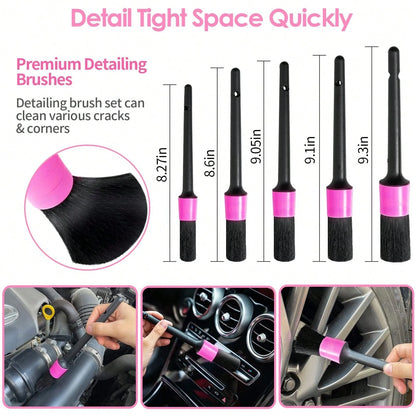 17-Pcs Pink Car Interior Cleaning Kit With Windshield Cleaner Tool, Detailing Brushes & Cleaning Gel, Ideal Car Cleaning Accessories & Gift For Women & Girls