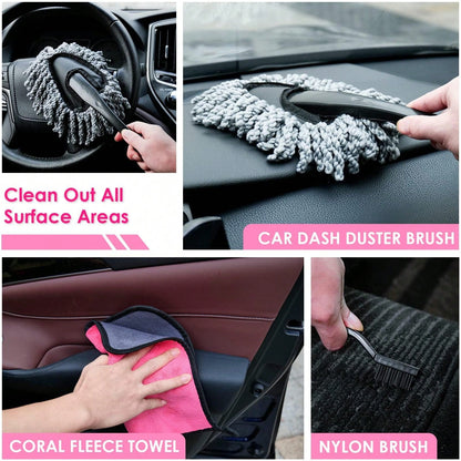 17-Pcs Pink Car Interior Cleaning Kit With Windshield Cleaner Tool, Detailing Brushes & Cleaning Gel, Ideal Car Cleaning Accessories & Gift For Women & Girls