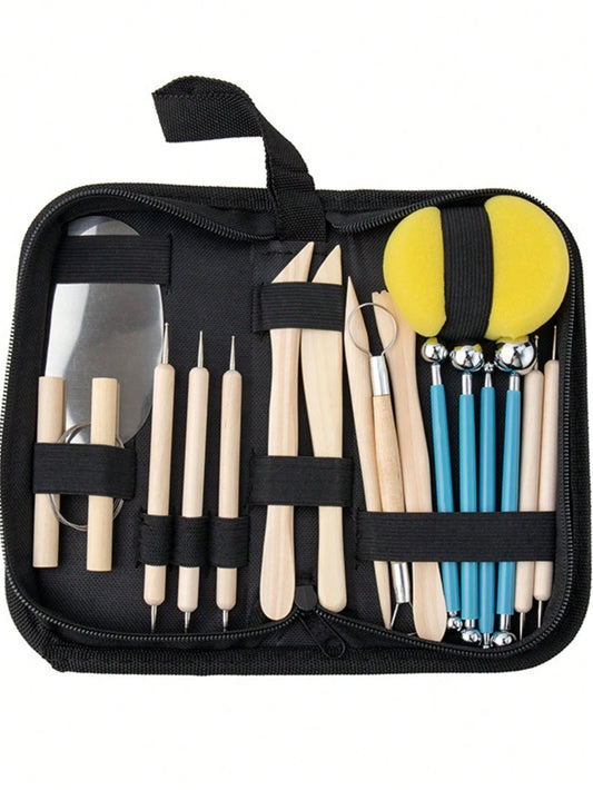 18/15/5/4/1pc DIY Clay Sculpting Tool Set, Dotting Pen, Clay Modeling Stick, Sponge, Plastic Shaping Knife, Suitable For Clay Modeling, Pottery Carving, Cake Decoration And Nail Art. Portable Zipper S