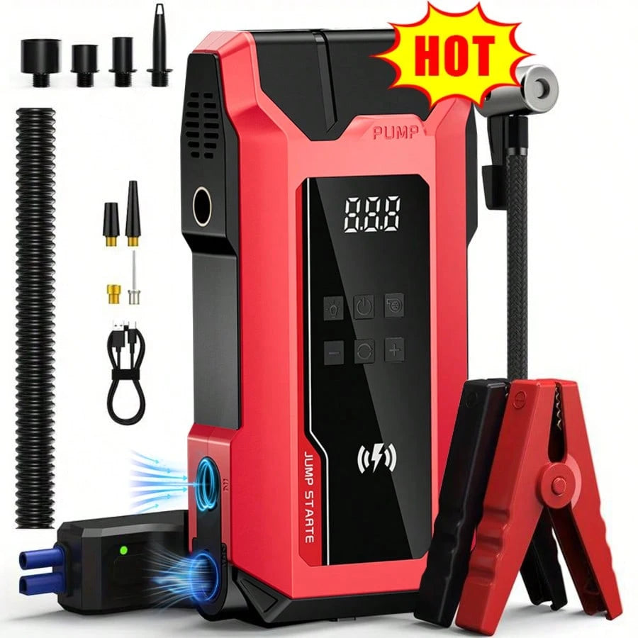 180PSI Air Compressor Jump Starter 6000A Peak, 20000mAh QC18W Portable Power Bank, Digital Tire Inflator, LED Emergency Light, Car Battery Charger, Roadside Kit Gift For Dad
