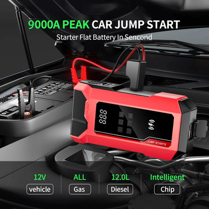 180PSI Air Compressor Jump Starter 6000A Peak, 20000mAh QC18W Portable Power Bank, Digital Tire Inflator, LED Emergency Light, Car Battery Charger, Roadside Kit Gift For Dad