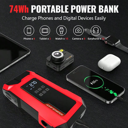 180PSI Air Compressor Jump Starter 6000A Peak, 20000mAh QC18W Portable Power Bank, Digital Tire Inflator, LED Emergency Light, Car Battery Charger, Roadside Kit Gift For Dad