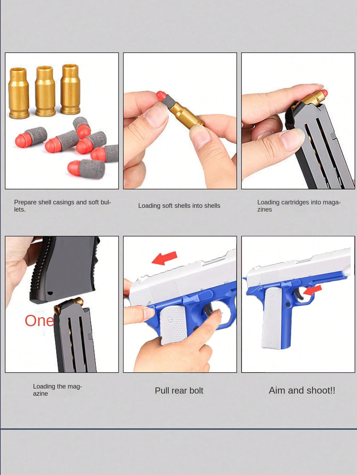 1911 Manual Ejection Toy Gun, 10 Soft Bullets, 8 Cartridges, 1 Shooting Practice Game, Handgun Model, Birthday Gift (This Product Has Two Options: With Text And Without Text, Randomly Sent, Some Acces