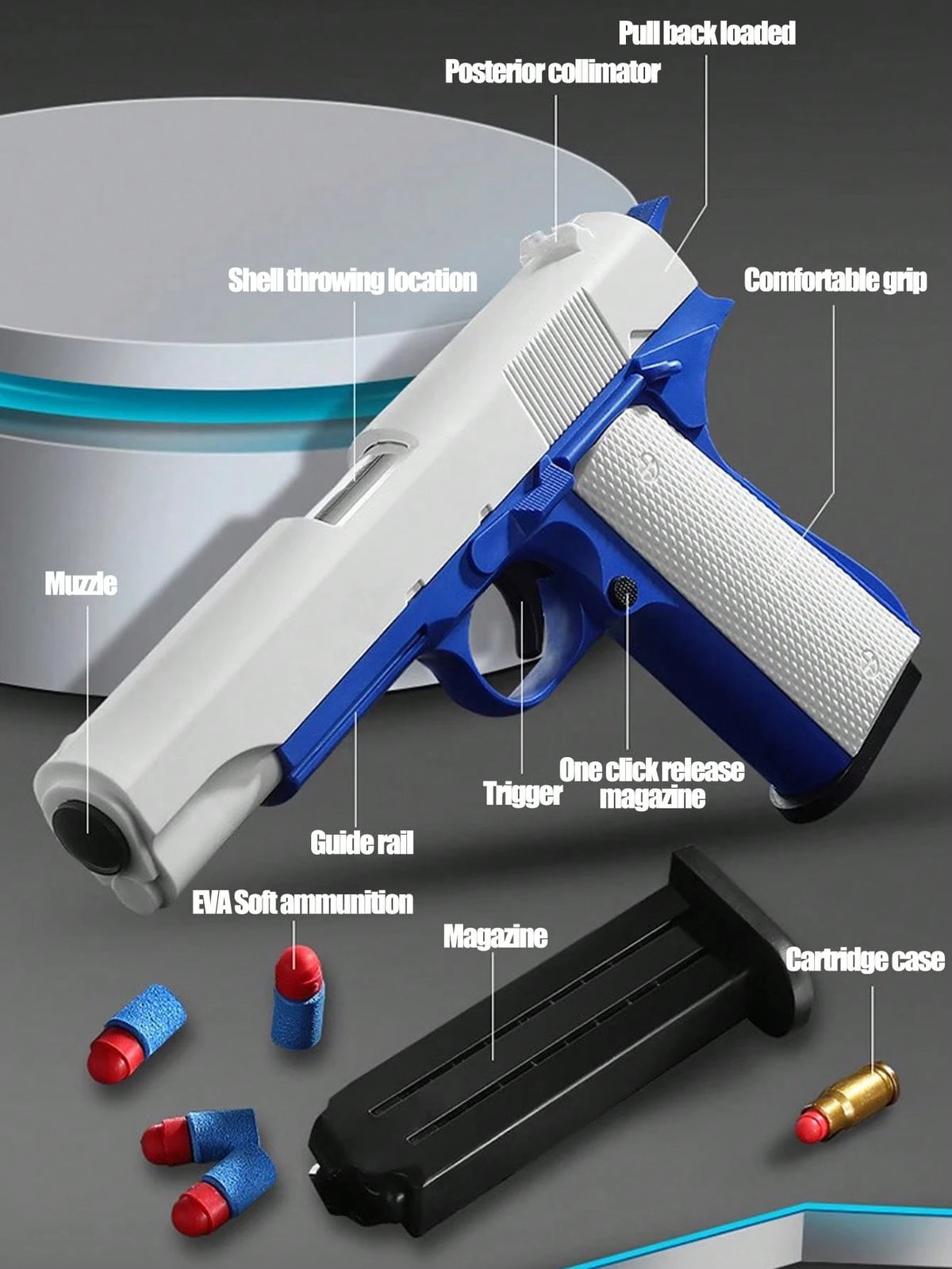 1911 Manual Ejection Toy Gun, 10 Soft Bullets, 8 Cartridges, 1 Shooting Practice Game, Handgun Model, Birthday Gift (This Product Has Two Options: With Text And Without Text, Randomly Sent, Some Acces