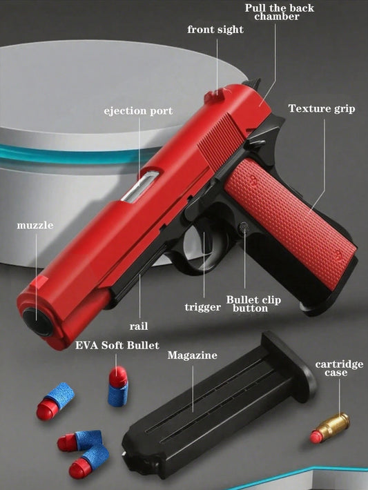 1911 Manually Ejecting Toy Gun For Teenagers, 10 Soft Bullets, 8 Shells, A Shooting Game For Teenagers, Handgun Model, Birthday Gift (This Product Has Two Options: With Text And Without Text, Randomly