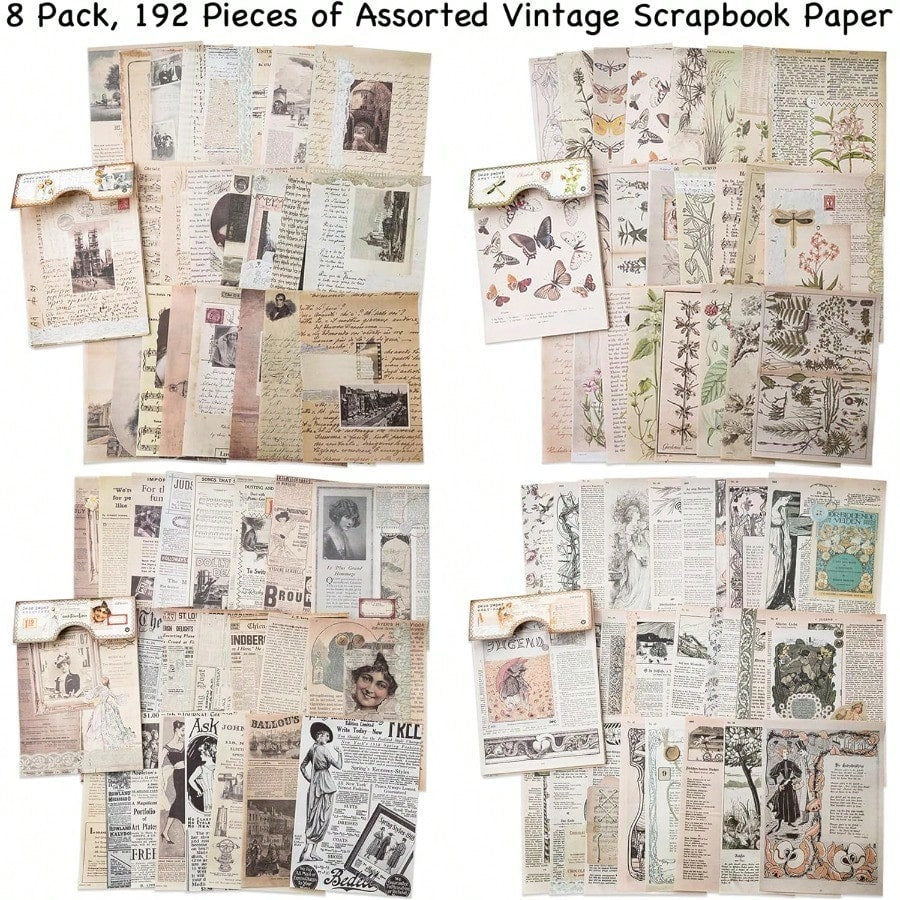 192 Sheets Of Scrapbook Paper, Journaling Scrapbooking Supplies Craft Paper Kits Vintage Room Decor Posters Decoupage Paper Ephemera For Junk Journals Bullet Journal Card Making Decorative Background