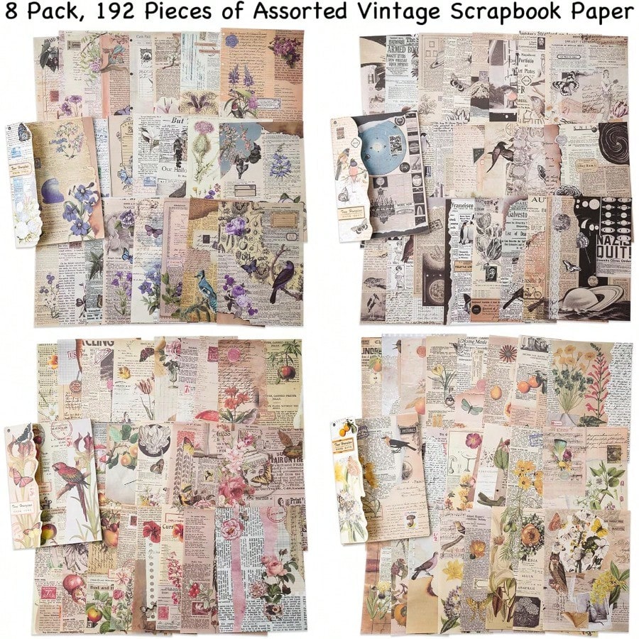 192 Sheets Of Scrapbook Paper, Journaling Scrapbooking Supplies Craft Paper Kits Vintage Room Decor Posters Decoupage Paper Ephemera For Junk Journals Bullet Journal Card Making Decorative Background