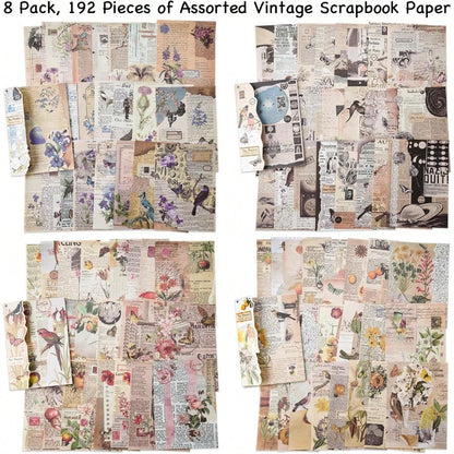 192 Sheets Of Scrapbook Paper, Journaling Scrapbooking Supplies Craft Paper Kits Vintage Room Decor Posters Decoupage Paper Ephemera For Junk Journals Bullet Journal Card Making Decorative Background